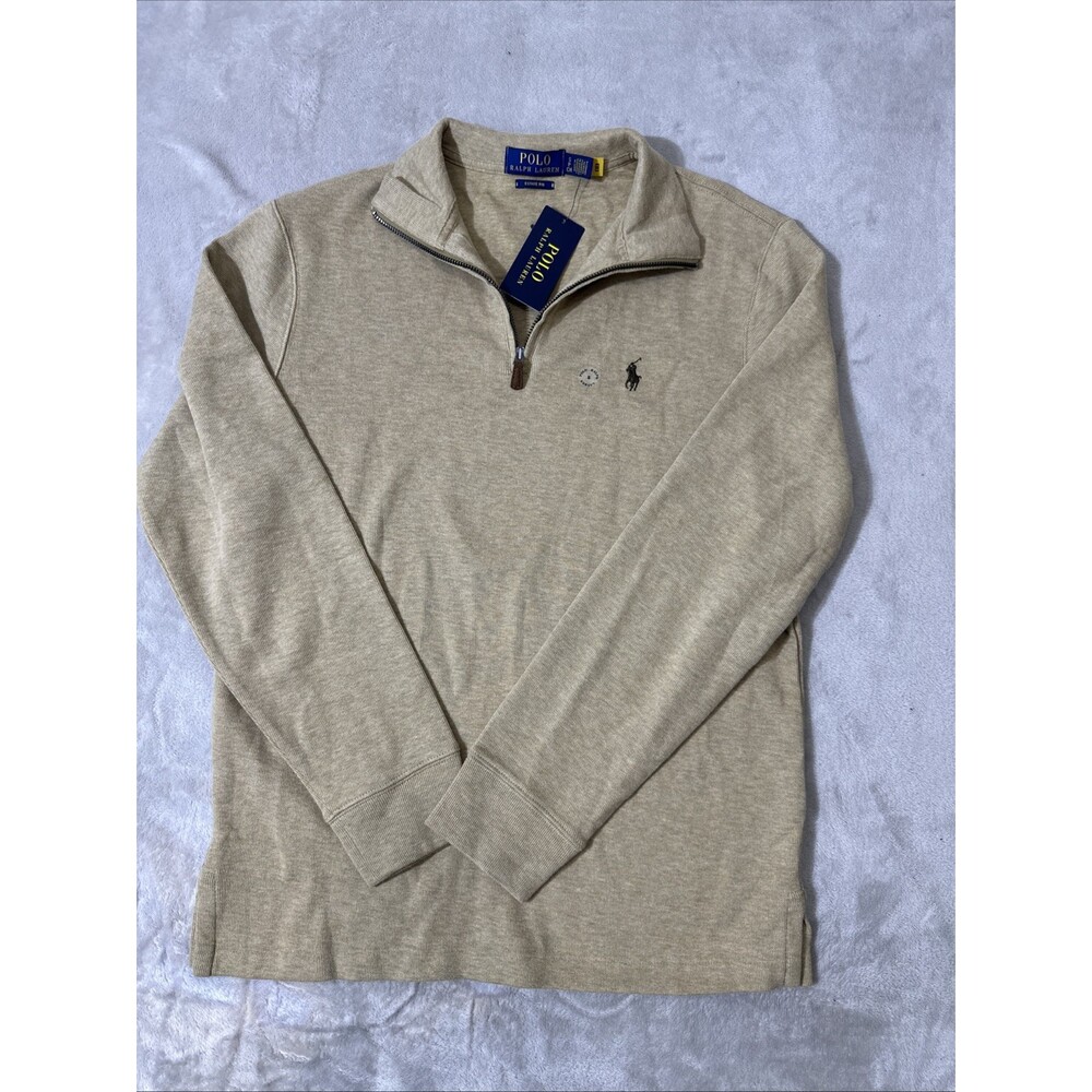 Polo Ralph Lauren estate rib small quarter zip pullover beige pony logo NWT